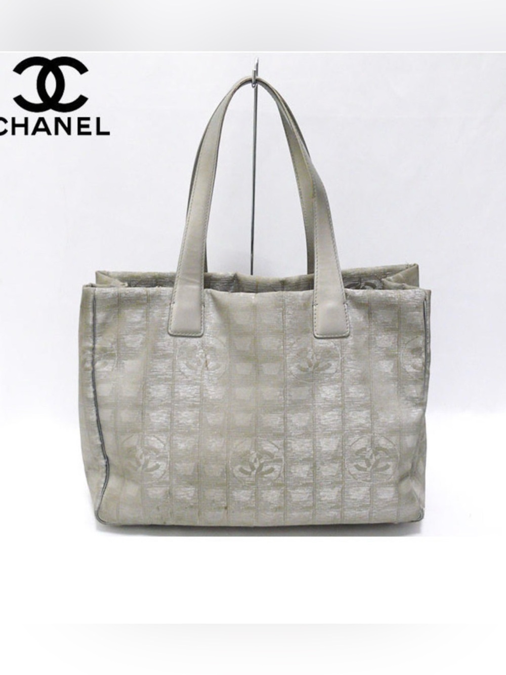 CHANEL Travel Line CC Logo Gray Quilted Tote Bag